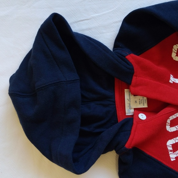 ralph lauren polo color block fleece hoodie jumpsuit 6 months baby boy - Picture 5 of 8